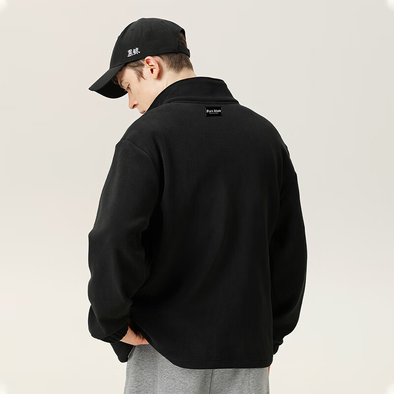 黑鲸海澜之家旗下潮牌夹克男秋冬新款加厚摇粒绒立领开衫男士保暖外套