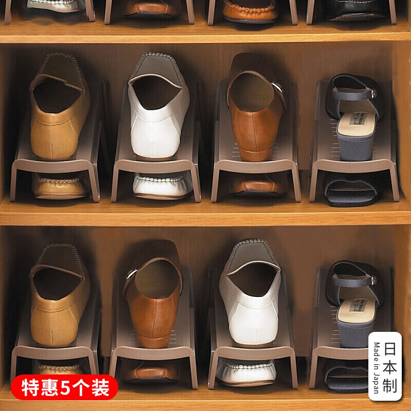 家の物语（KATEI STORY）日本进口鞋子收纳架整理架双层鞋盒鞋架鞋柜塑料收纳盒鞋子收纳筐 5个装