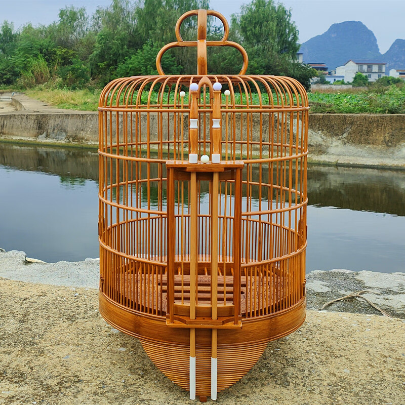 HKML清遠(yuǎn)高檔廣式鳥籠廣西底八哥鷯哥通用大號老竹全套手工畫眉鳥籠布 無配件 寬36