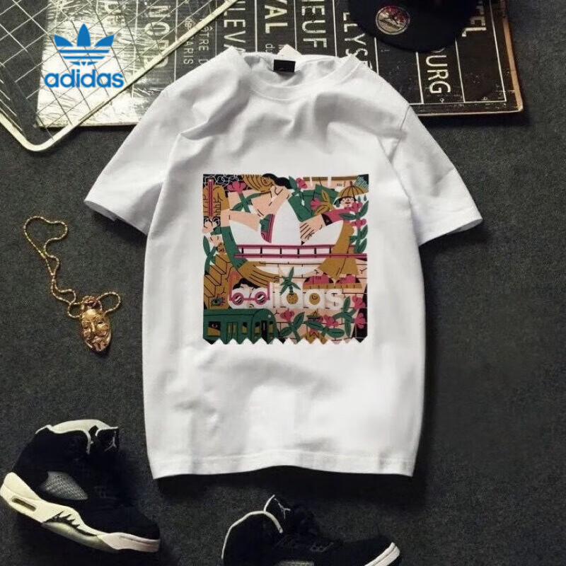 阿迪达斯 2023夏季个性T恤印花短袖男女半袖高质量大童 白色森林三叶草纯棉短袖 5XL属于什么档次？