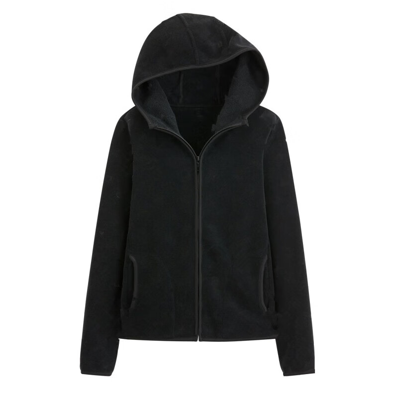 帽秋冬连帽衫柔软双面绒上衣保暖加厚拉链抓绒宽松 黑色 s(90-100斤)
