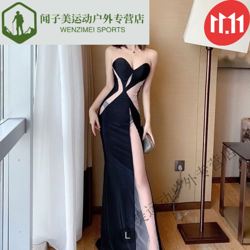 創(chuàng)京懿選夜場性感連衣裙夜總店夜店顯瘦桑拿晚禮服長裙修身氣質(zhì)裙子女 鉛色 S