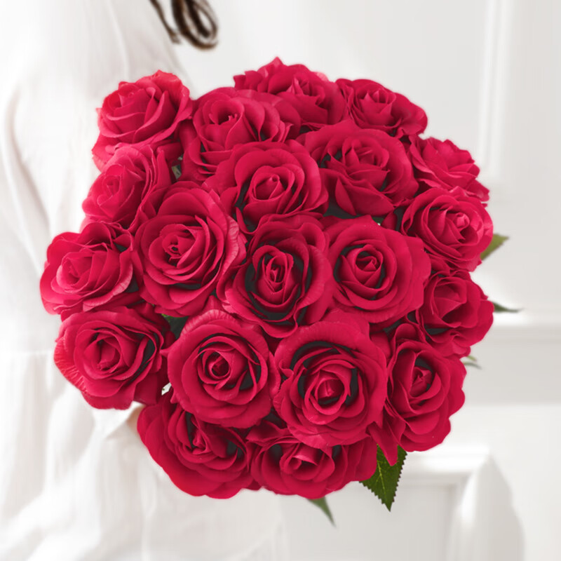 欧式餐桌花塑料花绢花客厅摆件婚庆花艺 玫瑰花 全开玫瑰-玫红色一束