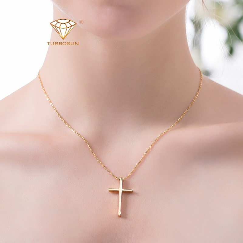 turbosun轻奢品牌欧美十字架项链男女教吊坠项锁骨链简约配饰 金色