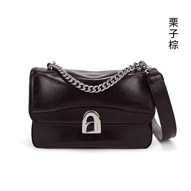 拉菲斯汀包包女包2026新款牛皮通勤单肩斜挎包品牌腋下小方包生日礼物 栗子棕【JD专供】