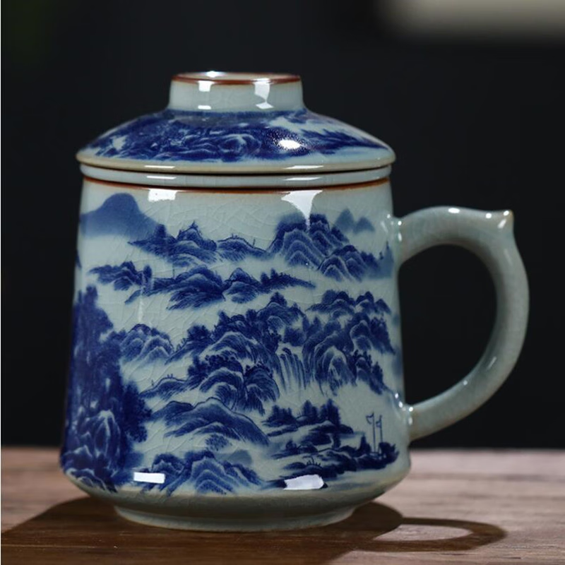 瓷毅雅堂景德镇陶瓷杯茶水分离泡茶杯男士办公杯过滤水杯青花瓷杯子老