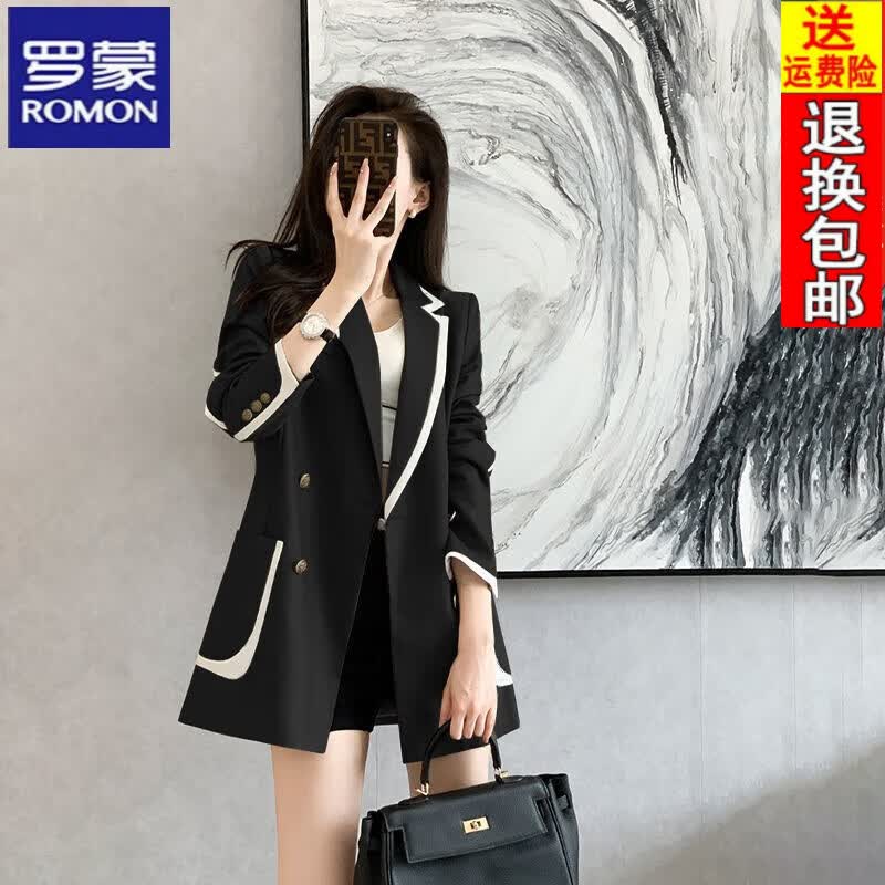罗蒙（ROMON）23年新款港风西装外套女春季新款韩版休闲设计感炸街宽松百搭小西 7595黑色西装外套 【有内衬】 L 建议101-120斤使用感如何?