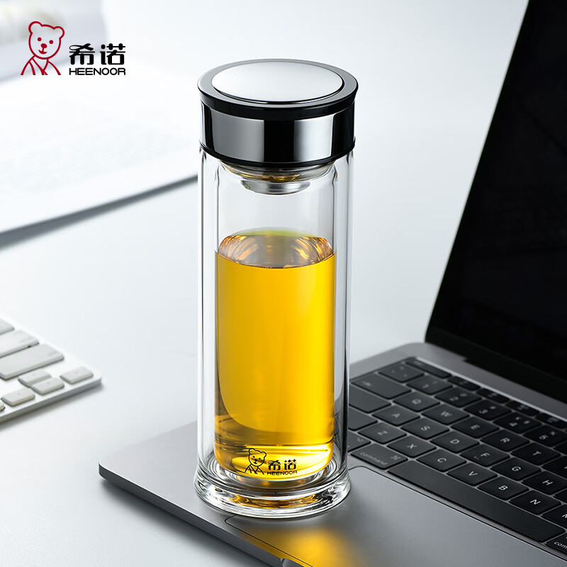 希诺(heenoor) 双层玻璃杯男女士商务办公泡茶杯带过滤网大容量车载