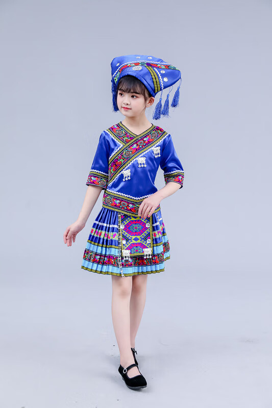 迪士尼新款广西壮族儿童舞蹈服饰民族风男女童演出服装苗族少数民族