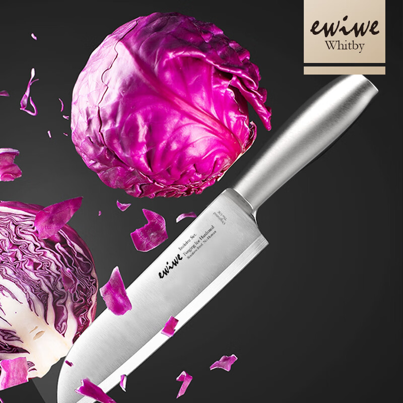 EWIWE不锈钢刀具套装厨房家用菜刀钢刀钢架剁骨刀切片不锈钢六件套装 立式可拆洗钢架/六件套装