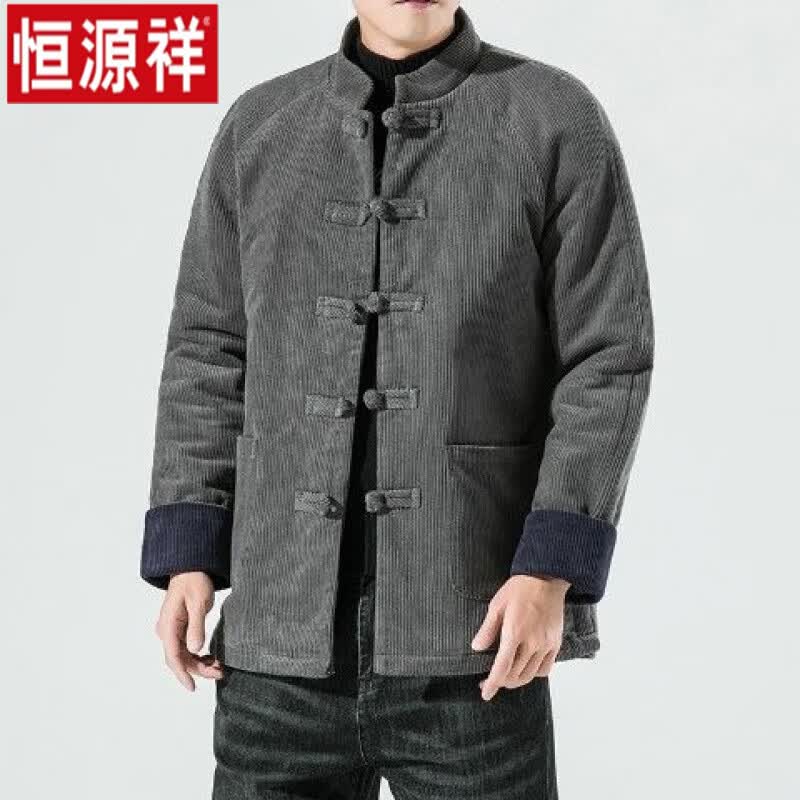 恒源祥冬季棉服唐装男青年加厚灯芯绒外套中山装中国风加厚棉衣盘扣棉袄 灰色. M参考90-120斤怎么样,好用不?