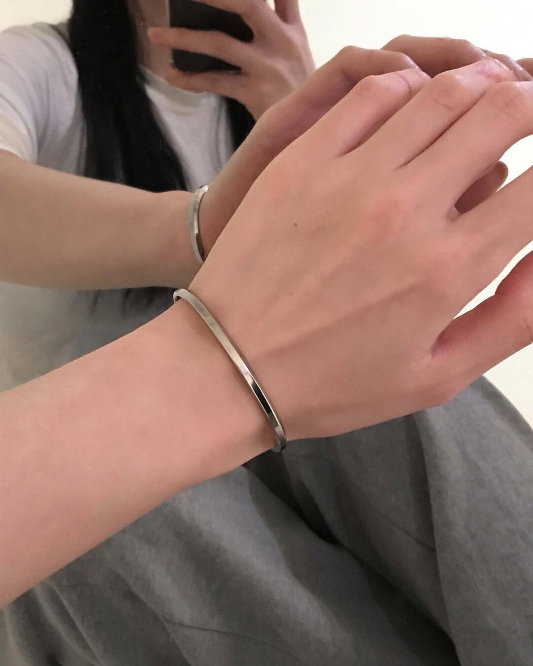 冷淡风光面钛钢手镯不褪色斜面开口c行手环简约百搭叠戴女 手镯一只