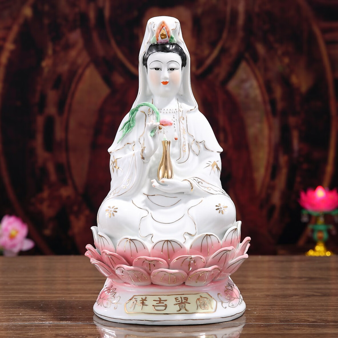 陶瓷南海观音菩萨神像家用观世音菩萨佛像摆件 10寸白玉型(单尊)高25