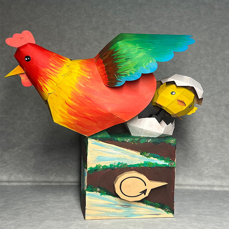 摆件绘画可动物纸壳板模型diy纸箱盒材料儿童涂色手彩绘 母鸡孵小鸡