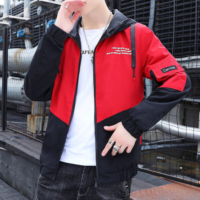 春秋季外套男2023年春季夹克男士装连帽上衣常规外套男装衣服 红色