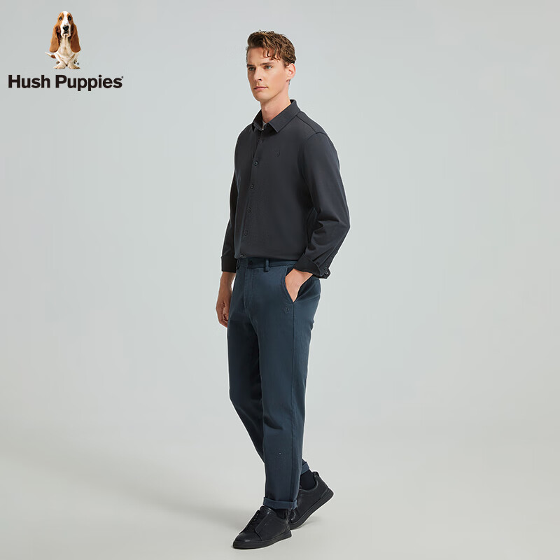暇步士(Hush Puppies)【弹力保型】男装冬季蓄温保暖长袖衬衫 月光灰 L