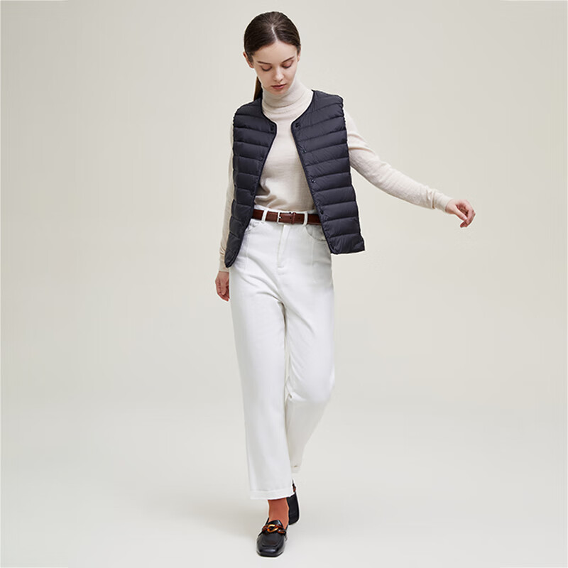 雪中飞经典新款基础舒适轻薄羽绒便捷短款保暖羽绒小马甲轻盈便携舒适 宝石黑|8086-女 M 165/88A