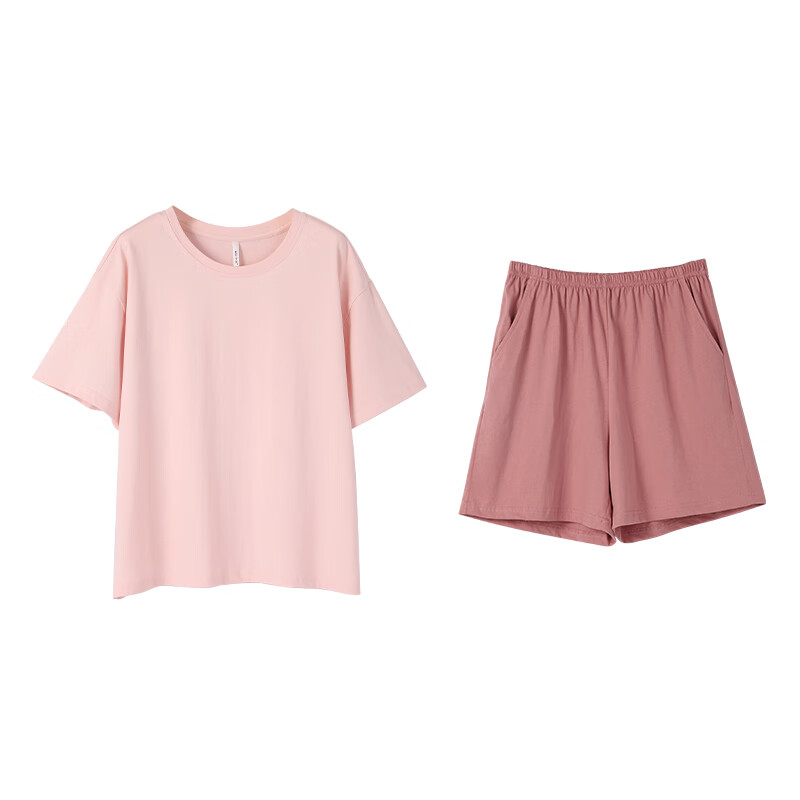 安之伴睡衣女春夏季100%纯棉2025新款短袖纯色简约宽松套家居服 豆沙 L