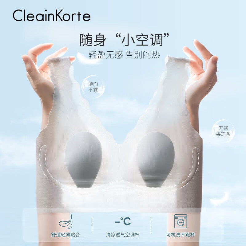 CleainKorte正品兔耳朵内衣女冰丝凉感大胸显小无痕夏季超薄防下垂无钢圈文胸 经典黑 均码 F1（适用S/M码）
