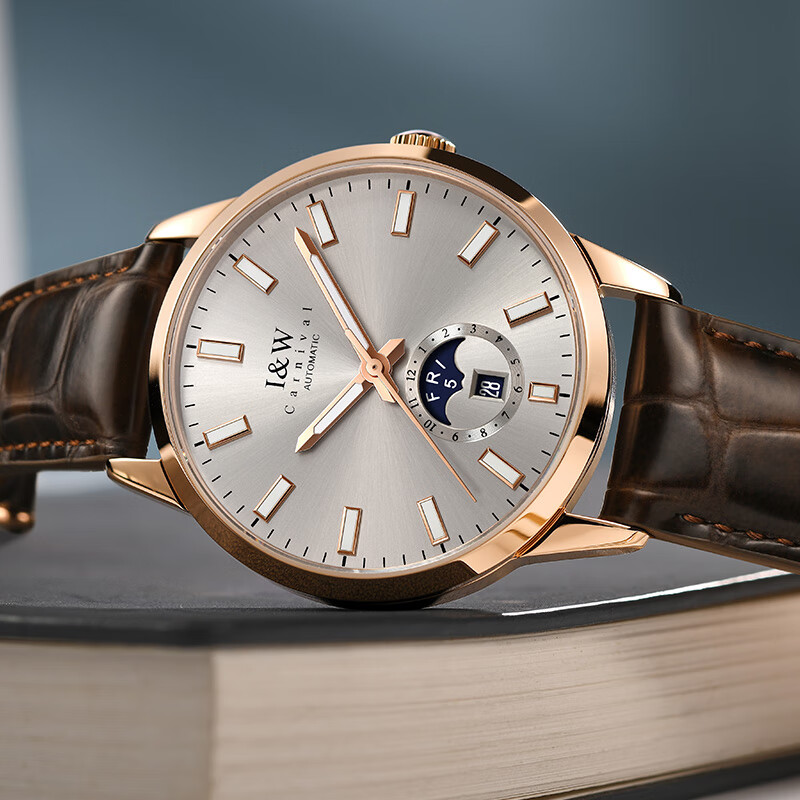 爱沃驰手表男士瑞士品牌夜光机械表进口机芯全自动男士品牌手表十大名表 升级版-玫灰皮带【进口机芯】免费刻字