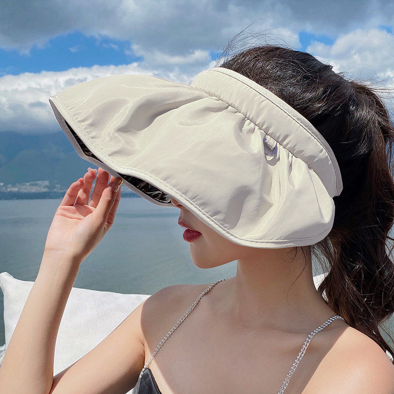 衬图日本UV黑胶帽女防紫外线遮阳帽骑车空顶太阳帽子女夏季贝壳帽 米色（带黑胶） 头围（55-58）