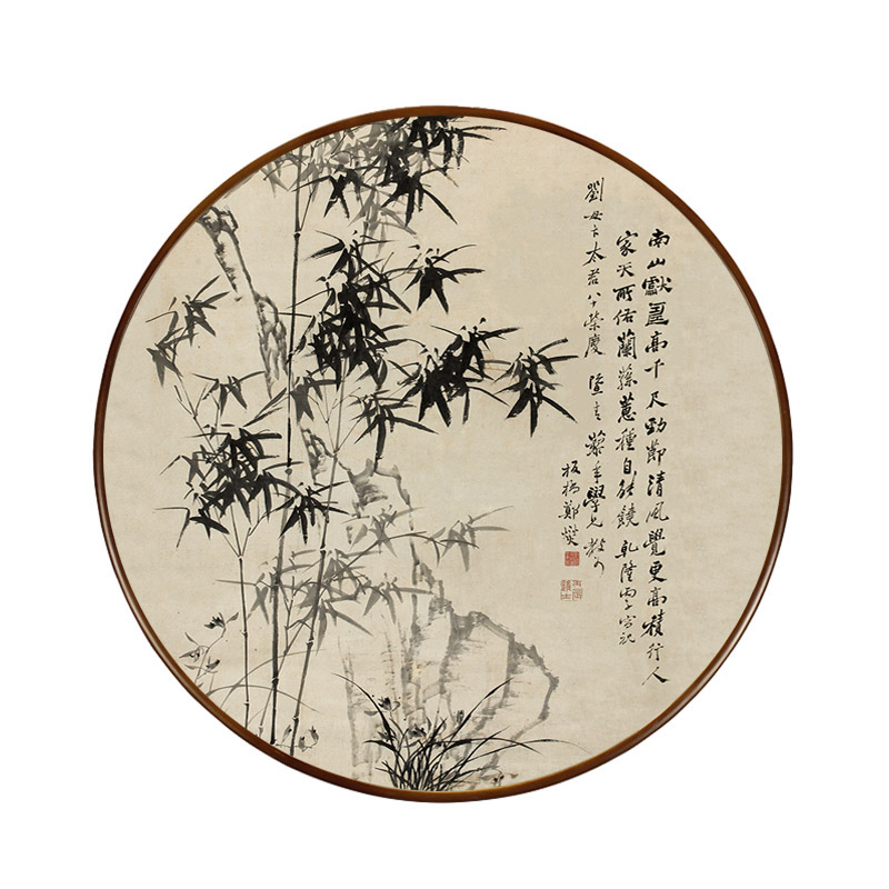 皓涛 国画水墨画竹子圆形装饰画中式客厅书房玄关挂画郑板桥竹石兰蕙