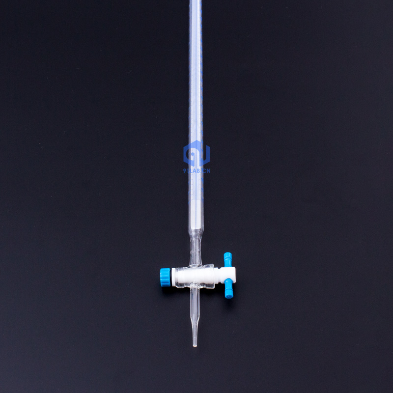 蓝白线具四氟滴定管10ml25ml50ml100ml酸式碱式四氟芯a级玻璃管 f4蓝