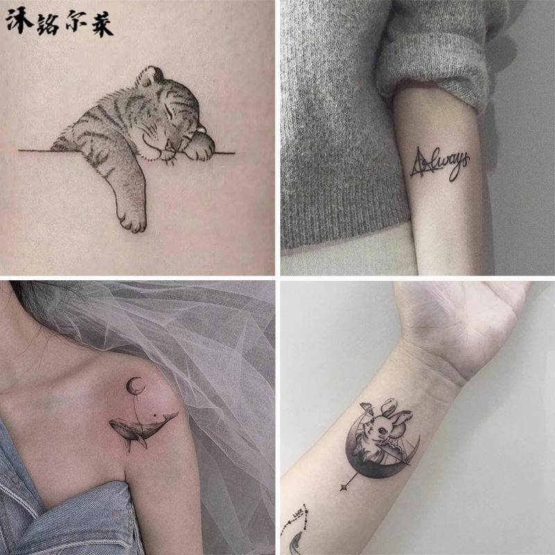 纹身贴洗不掉黑白小老虎纹身贴防水小清新情侣ins风可爱学生纹身贴纸