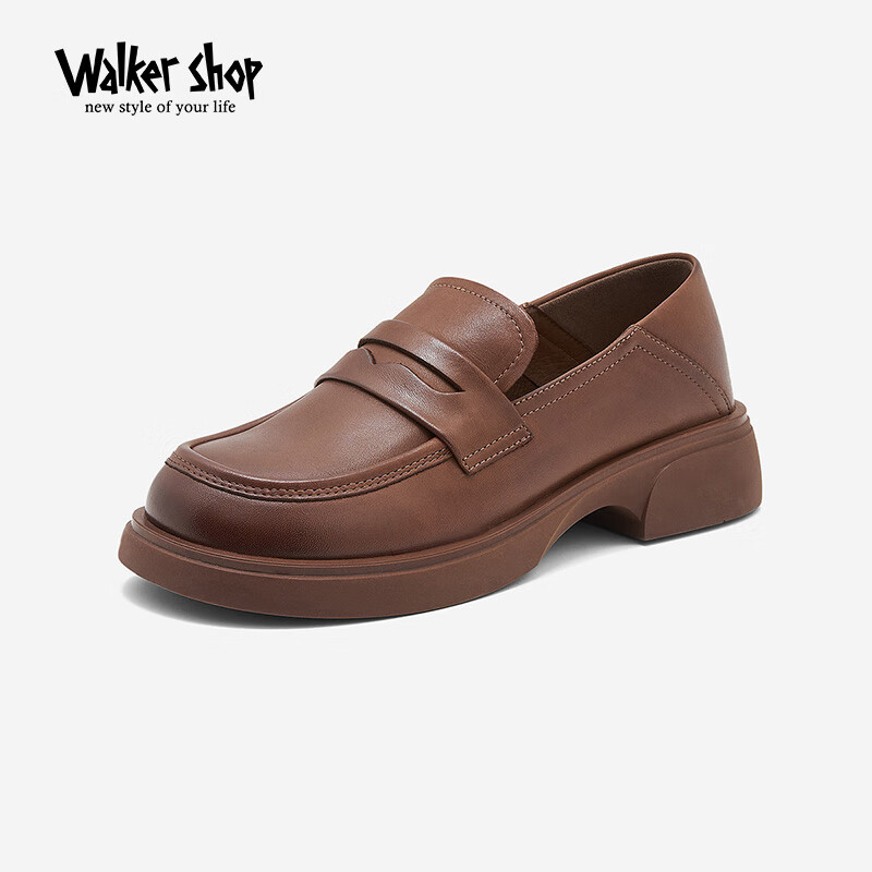 Walker Shop奥卡索女鞋秋季黑色头层牛皮鞋软底百搭套脚单鞋乐福鞋D133335
