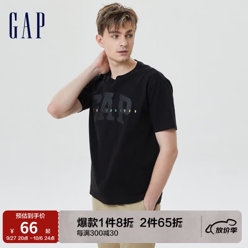 Gap男女装山系LOGOT恤纯棉亲肤短袖夏季2023新款610169情侣装 黑色 180/96A(M)属于什么档次？