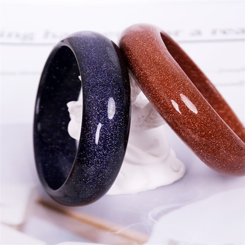 帛灵原创设计天然蓝砂石手镯金砂石水晶星空闪女士手环金星 51圈口蓝