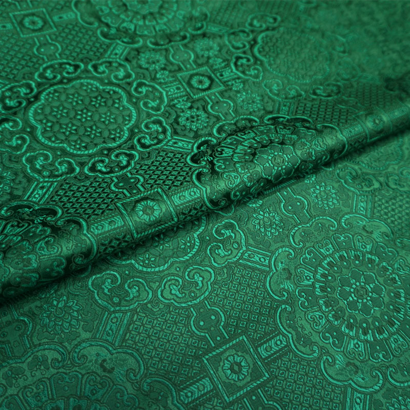 贝兰蓓儿墨绿色深绿底纹宝相花纹中式织锦缎布料云锦丝绸缎子面料国风 0.5米价（2件起发）