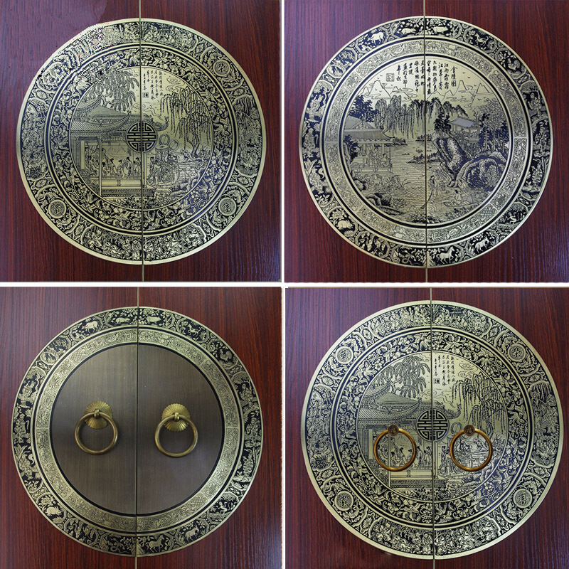 德科杰適用于純仿古大門(mén)裝飾門(mén)板拉手大柜門(mén)新中式銅底板帶拉環(huán)單孔把手 如需換成U針固定聯(lián)系客服 默認(rèn)1