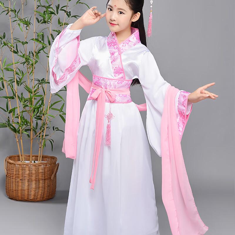 勤度西游記七仙女服裝兒童古裝小公主裙古箏表演服古代唐裝漢服貴妃服 粉色仙女套裝 120