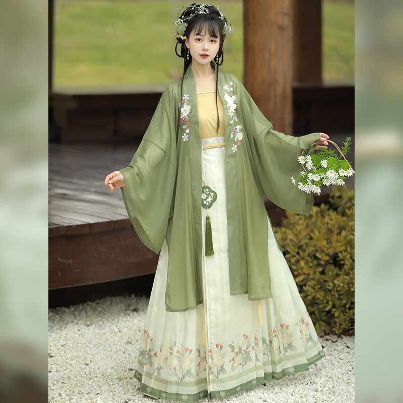 春茶 春夏季中国风齐腰日常改良版超仙气古装 春茶 绿色三件套 s