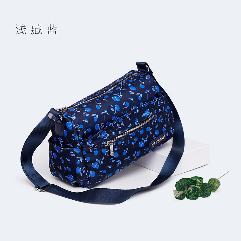 科皮妮帆布包女斜挎印花妈妈包中年花布牛津布女包斜挎包旅游女尼龙休闲 藏蓝色