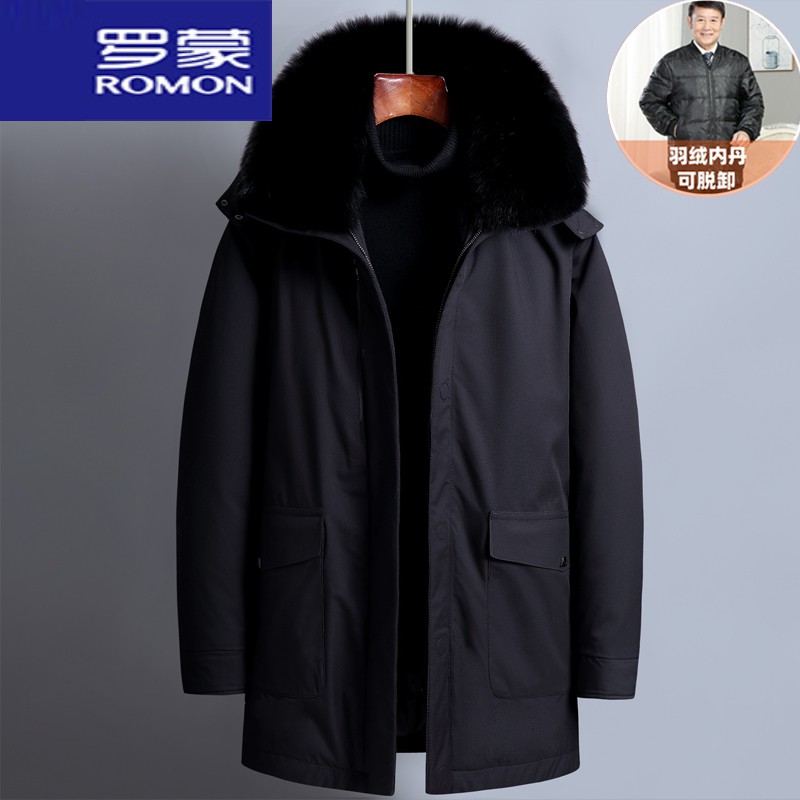 服男中老年羽绒服加厚中长款中年爸爸装派克服加绒保暖老人冬季外套