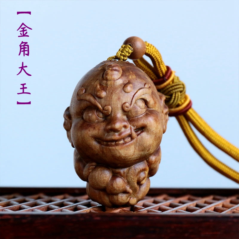 居则木雕 檀香木雕手把件檀木挂件金角银角大王西游记人物文化手工艺