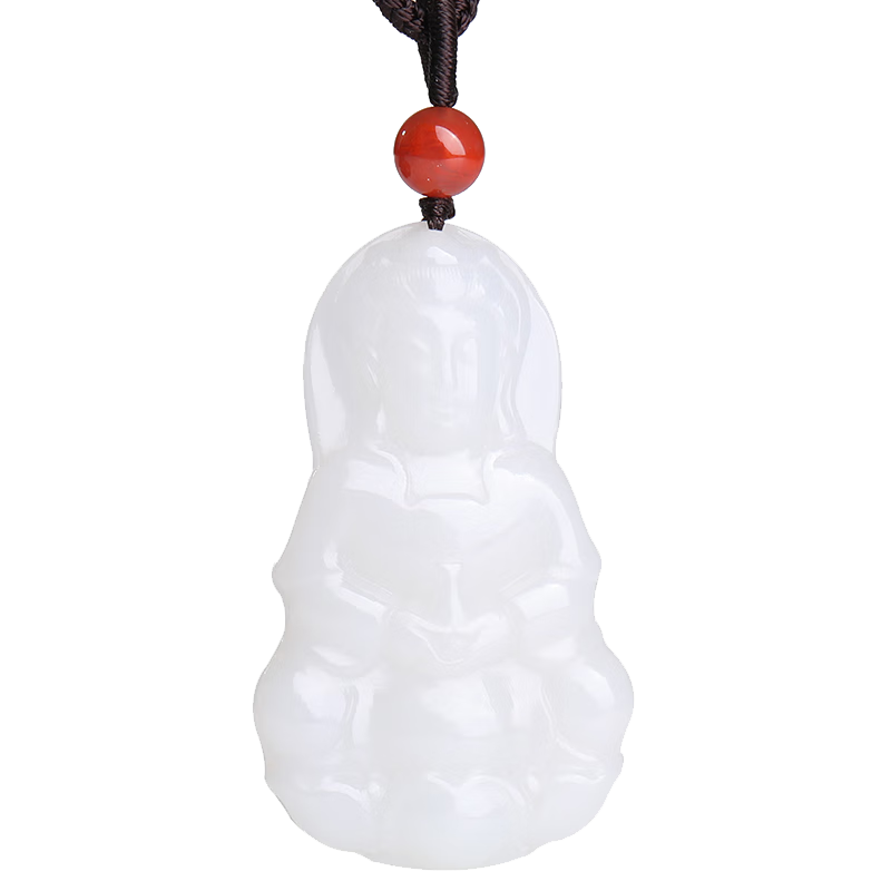 净心石【新年礼物】和田玉观音吊坠男款白玉观音玉坠附送证书