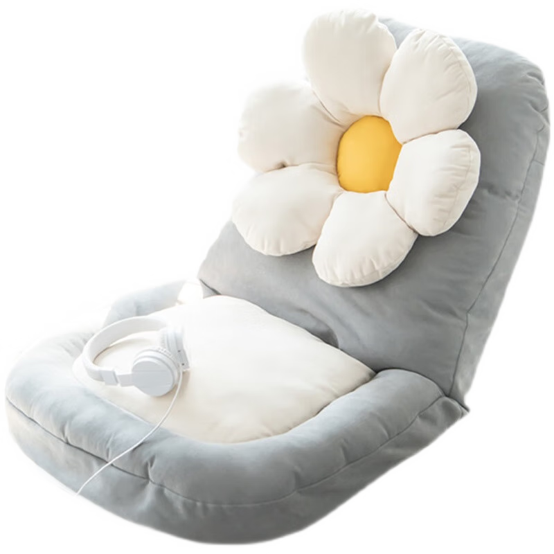 蚁伽 飘窗椅 现代简约布艺客厅懒人沙发阳台休闲折叠沙发多功能卧室床上地上布艺靠背椅可调节 米白花+深灰色