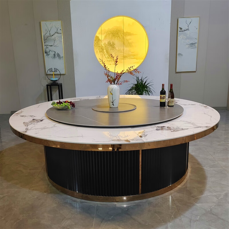 缘言梓(yuanyanzi)酒店电动餐桌酒店电动餐桌会所岩板电动转盘圆桌