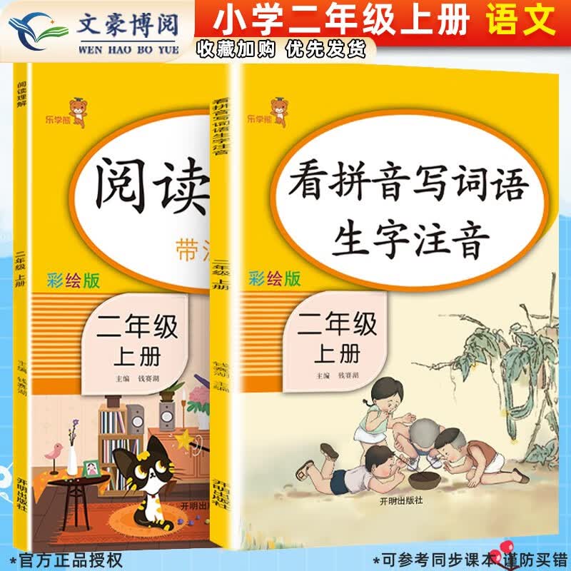 看拼音写词语生字注音阅读理解字词训练本每天100道计时测评口算题卡+应用题二年级上册生字词同步作业本小学2年级 二年级上册看拼音+阅读理解