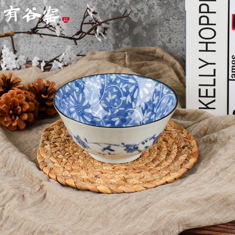有谷窑 日本制造进口蓝华系列 釉下彩饭碗面碗汤碗和风餐具家用碗盘 蓝华14cm汤碗