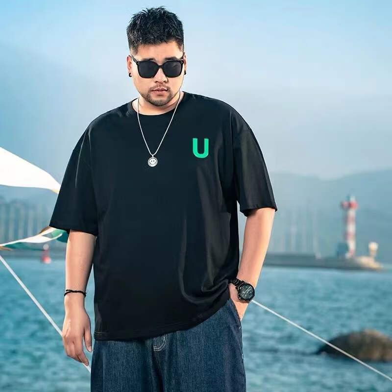 mgjo胖男生 微胖穿搭套装夏季大码男装短袖2023胖子加肥加大宽松百搭t