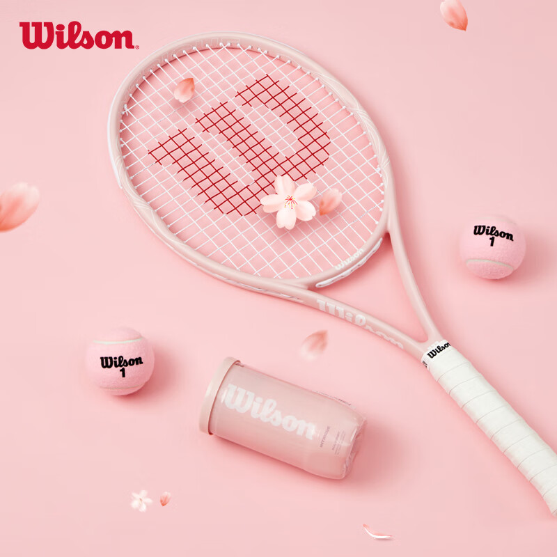 威尔胜（Wilson）网球拍全碳素轻量男女单人社团一体初学带训练器套装球拍 WR169410U2 樱花粉 264克