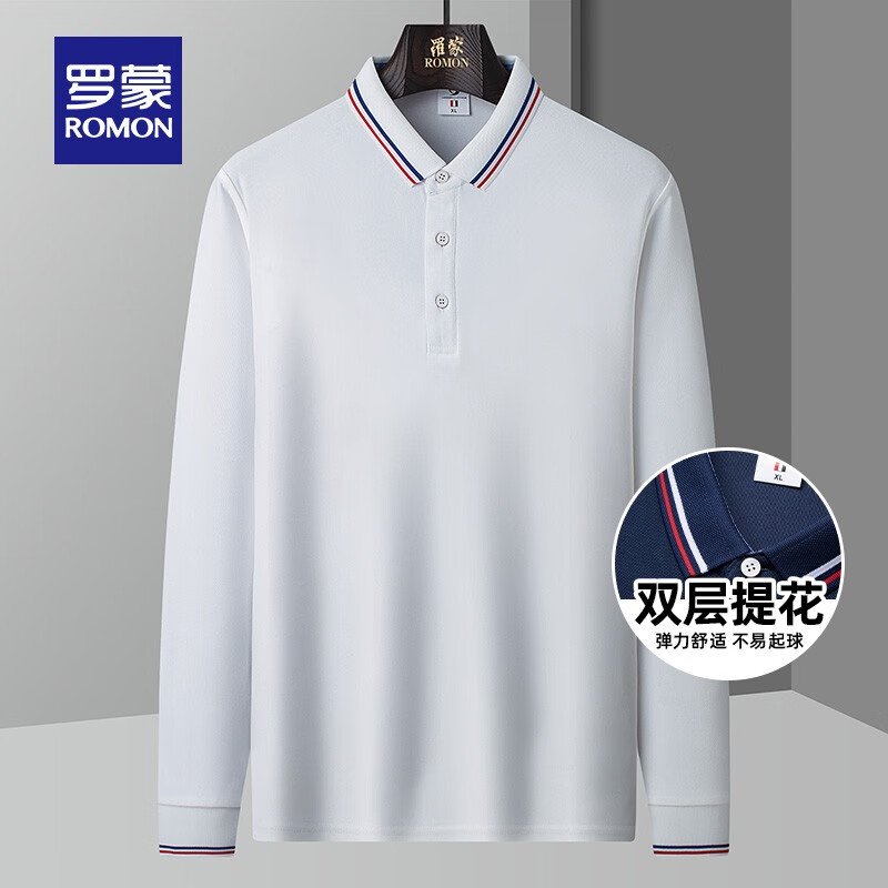 罗蒙(ROMON)翻领t恤男秋冬新款中青年商务休闲百搭男士Polo上衣 602藏青色(长款) XL (建议135-150斤)