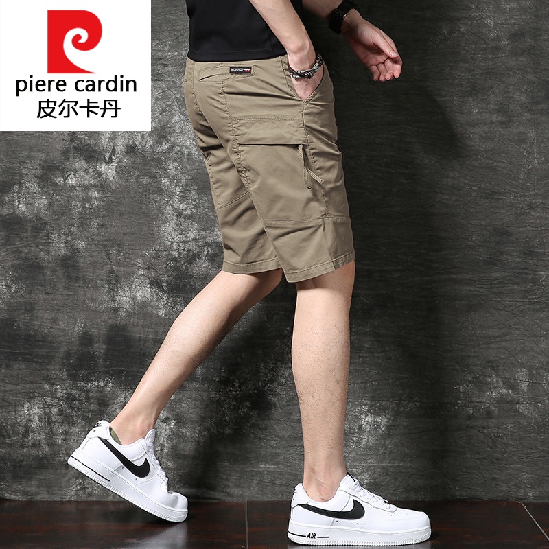 皮尔卡丹休闲短裤夏季男士凉感五分工装中裤宽松痞帅卡其色运动中裤子