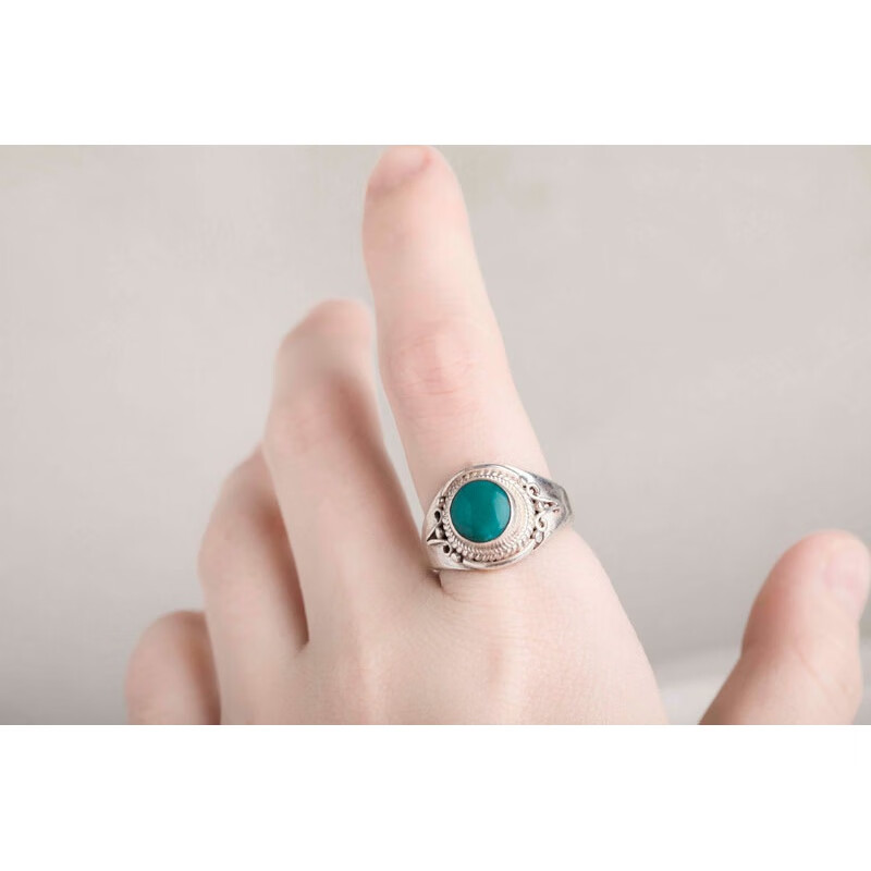 尼泊尔手工925银饰品绿松石戒指女 男开口个性创意复古民族风 1号款式