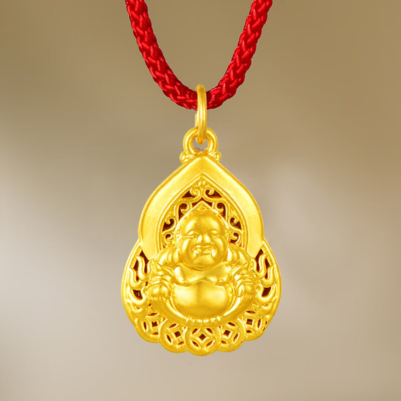 劳梭(lossot)黄金吊坠足金弥勒佛5d硬金开心挂坠本命年项链 弥勒佛