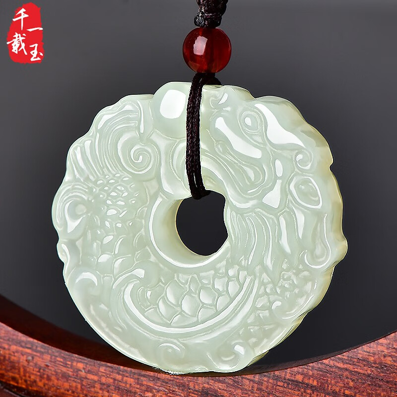 千载一玉 和田玉龙牌吊坠 男女款青白玉生肖龙玉坠 玉石挂件 款一古龙